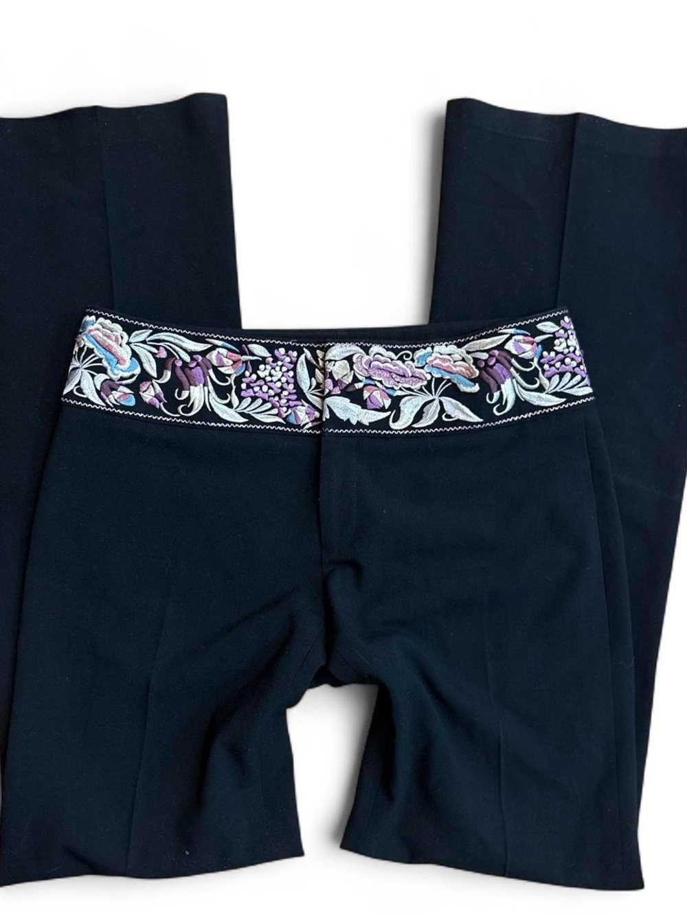 Vintage Marciano Flare Pants with Embroidered Floral Waistband